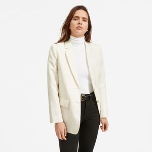 NEW Everlane White Blazer Cotton Linen Buttons Pockets Size 4